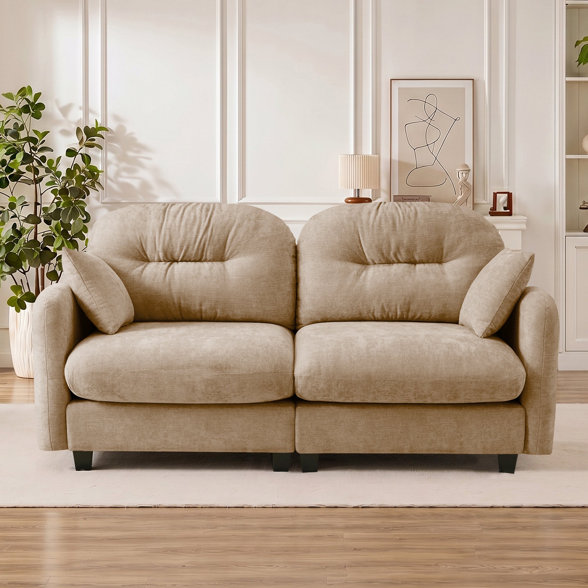 Loveseat Cloud Sectional Couches Chenille Fabric,Quilted Pleated Design, Ergonomic Design,High-Density Foam Easy Install Elegant Armrests High Quality Wooden Base,Fits Living Rooms,Camel Secondary image