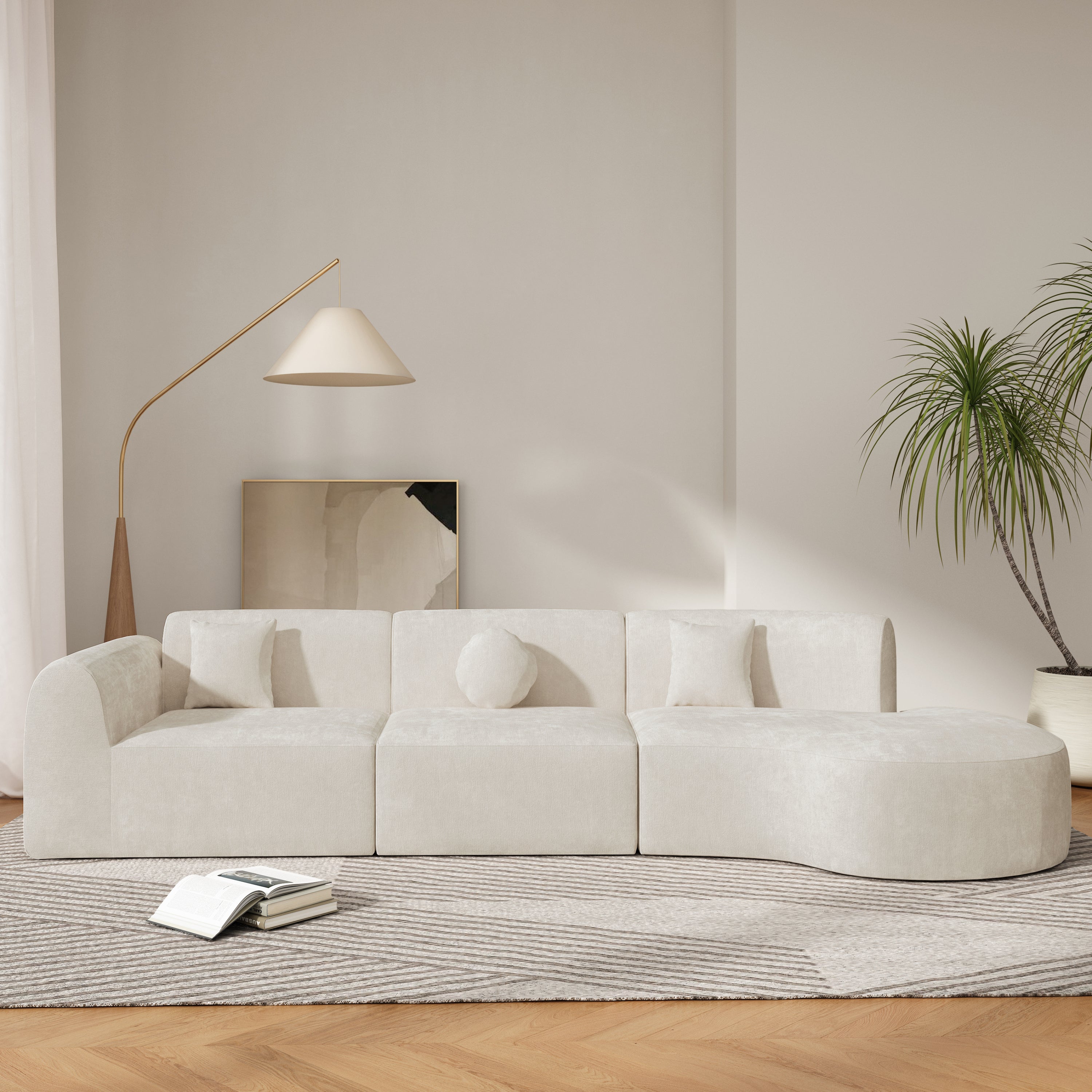 140' Modern Curved Sectional Sofa with High-Density Fully Compressed Sponge and Chaise Lounge, 3-Piece Set, Fully Assembled Right Hand Facing, Perfect for Living Room, Lounge Main image