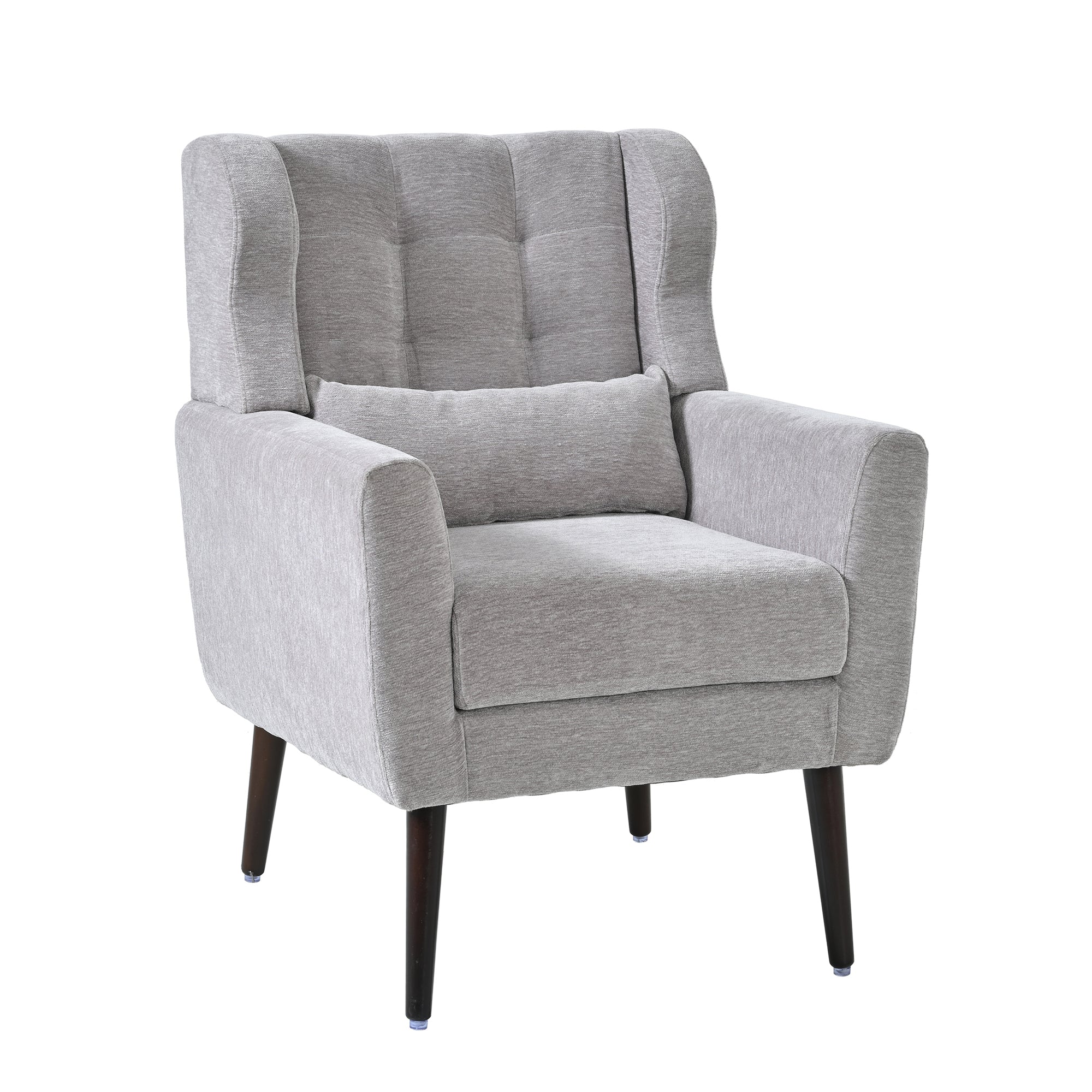 Modern Accent Chair Chenille Arm Chairs for Living Room Upholstered Comfy Soft Padded Lounge Chair with Pillow Solid Wood Leg Gray Main image