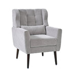 Modern Accent Chair Chenille Arm Chairs for Living Room Upholstered Comfy Soft Padded Lounge Chair with Pillow Solid Wood Leg Gray