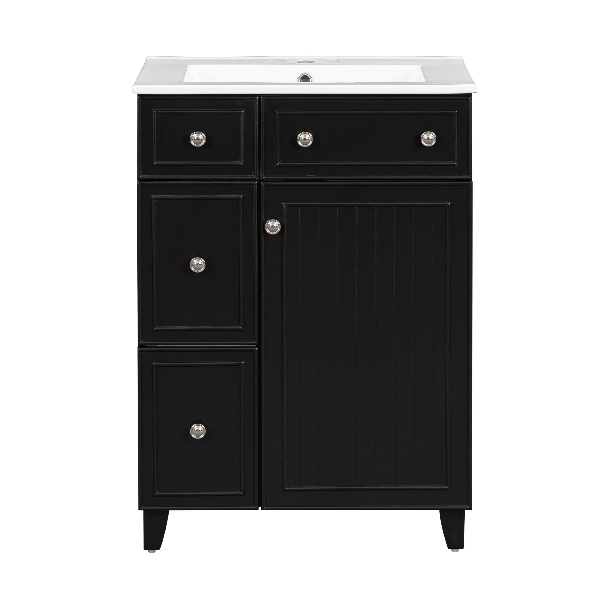 Transitional Bathroom Vanity Cabinet with Ceramic Sink, 24-Inch, Black, Solid Wood & MDF Main image