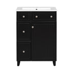 Transitional Bathroom Vanity Cabinet with Ceramic Sink, 24-Inch, Black, Solid Wood & MDF