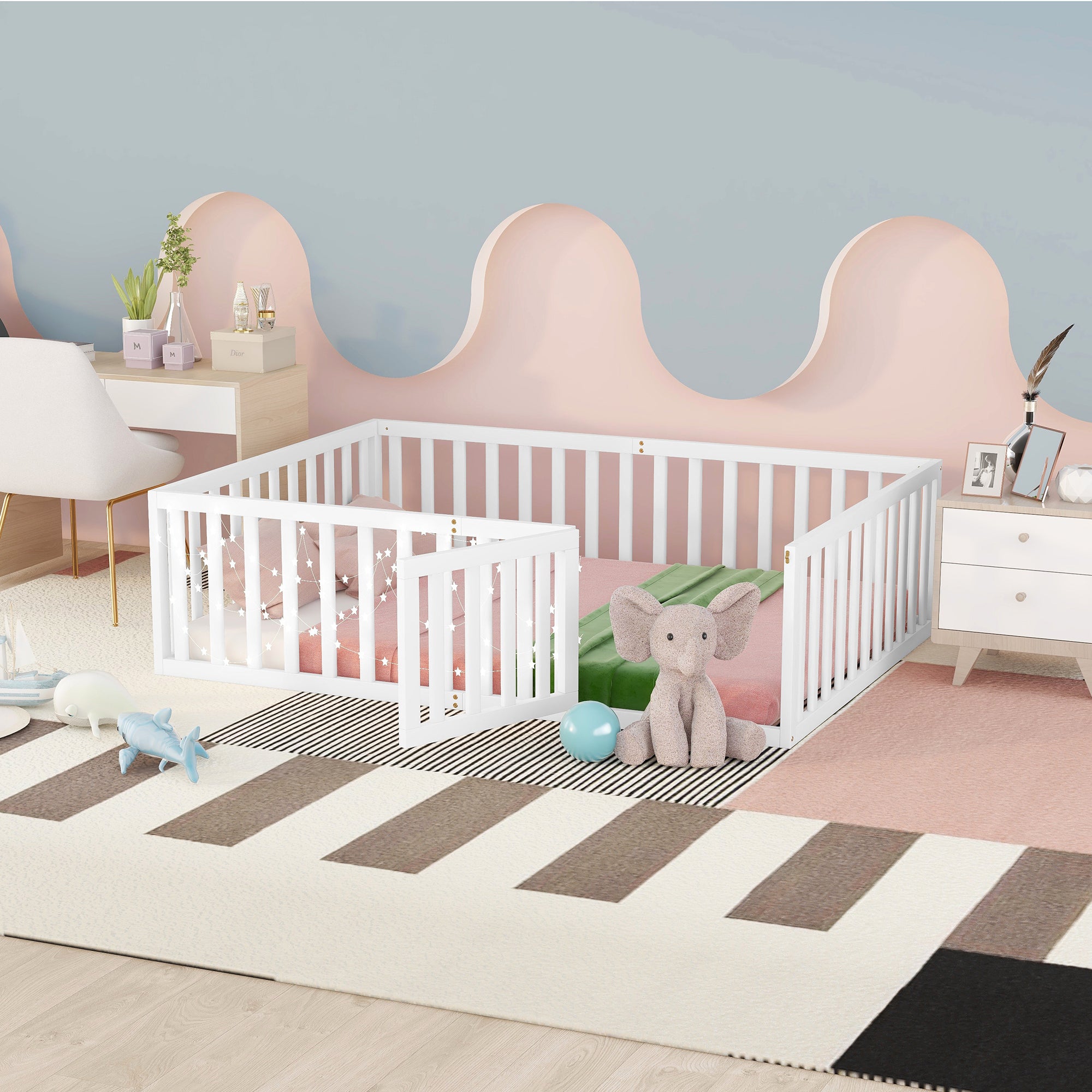 Full Size Wood Daybed Frame with Fence, White(OLD SKU:WF289662AAK) Main image