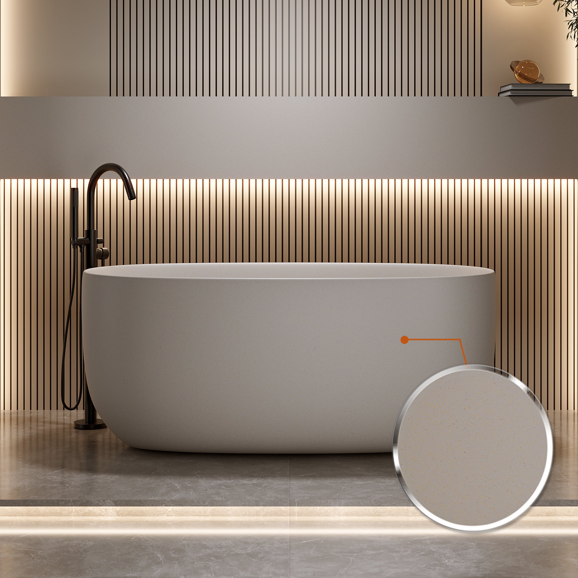 51'' Freestanding Bathtub Resin Stone Soaking Bathtub Solid Surface Modern Tubs with Overflow and Pop-up Drain Main image