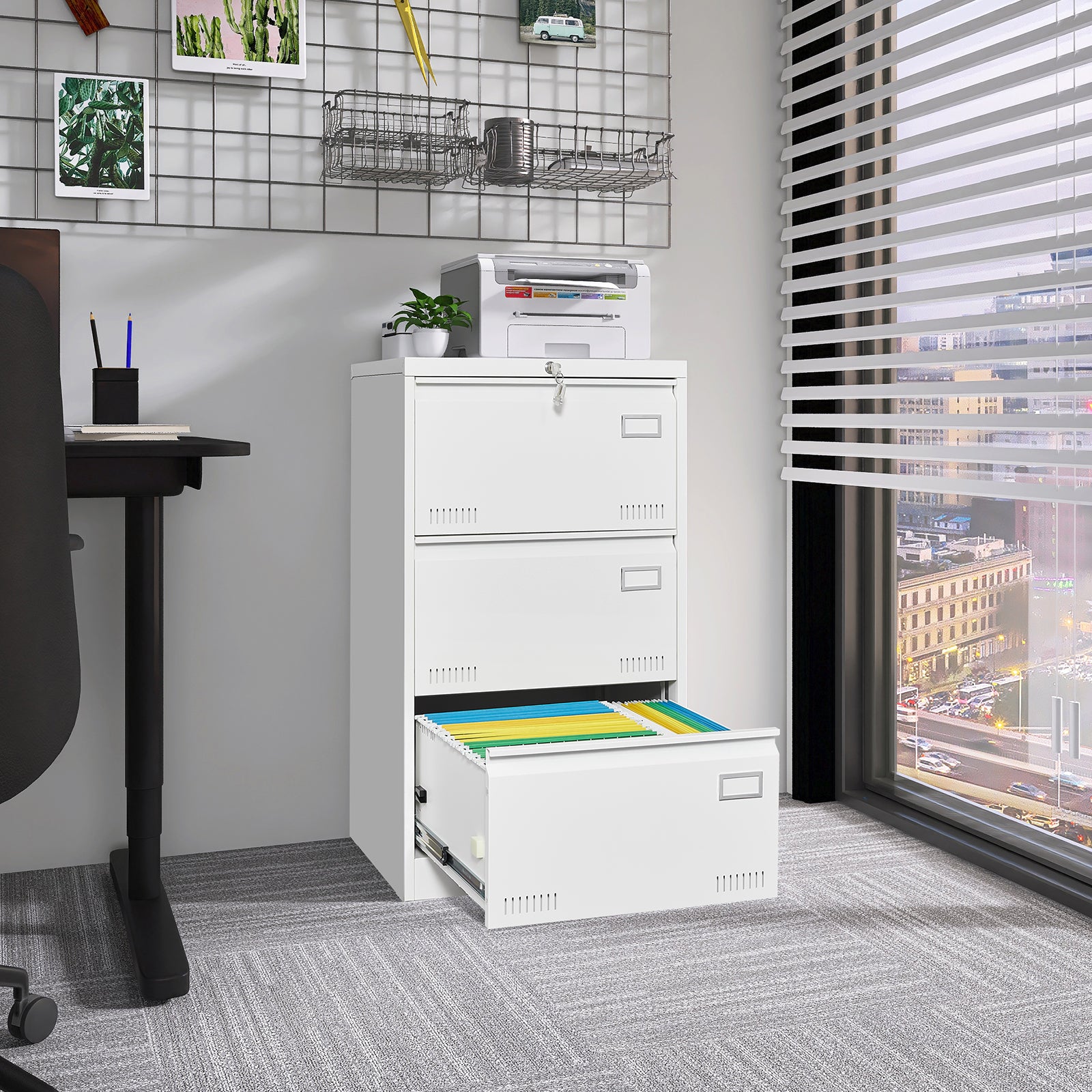 Contemporary White Metal Lateral File Cabinet with Lock, 3 Drawer Office Storage for Legal/Letter/A4/F4 Secondary image