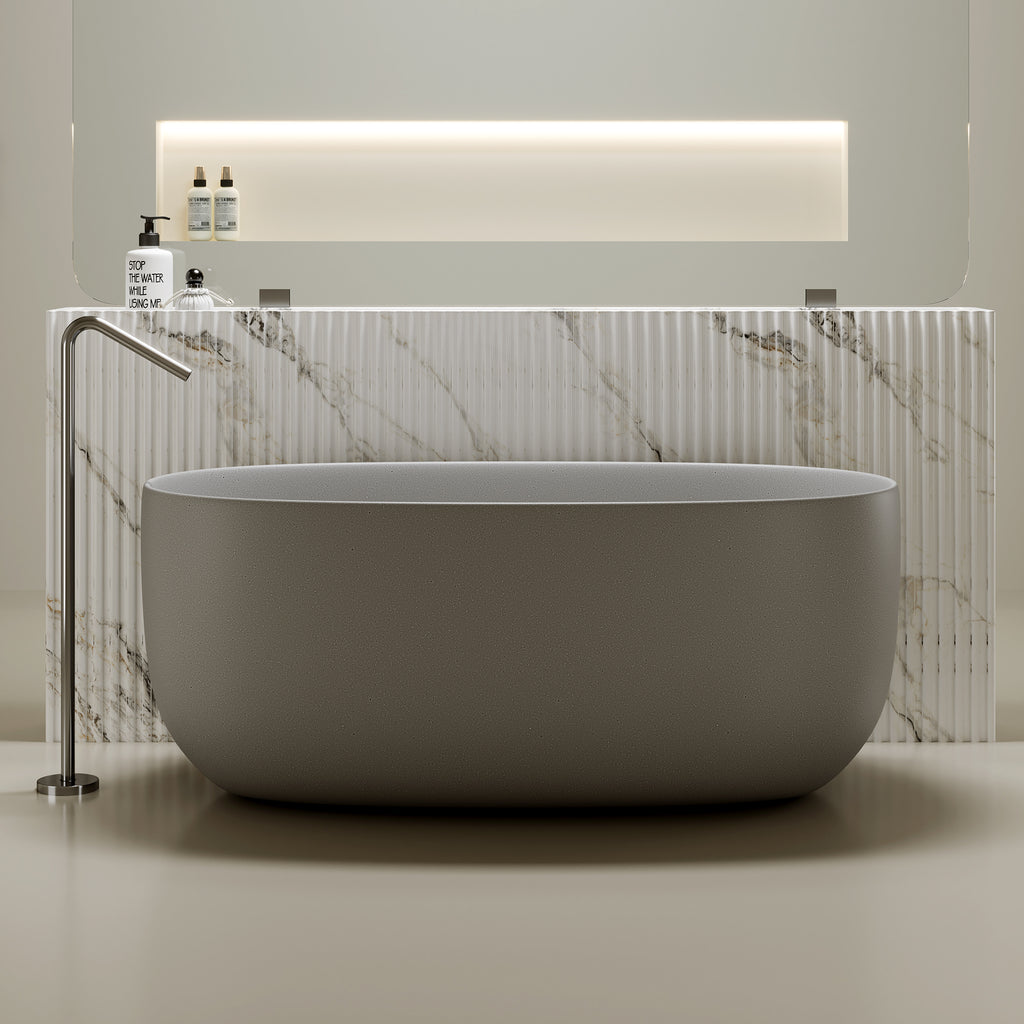 47'' Freestanding Bathtub Resin Stone Soaking Bathtub Solid Surface Modern Tubs with Overflow and Pop-up Drain