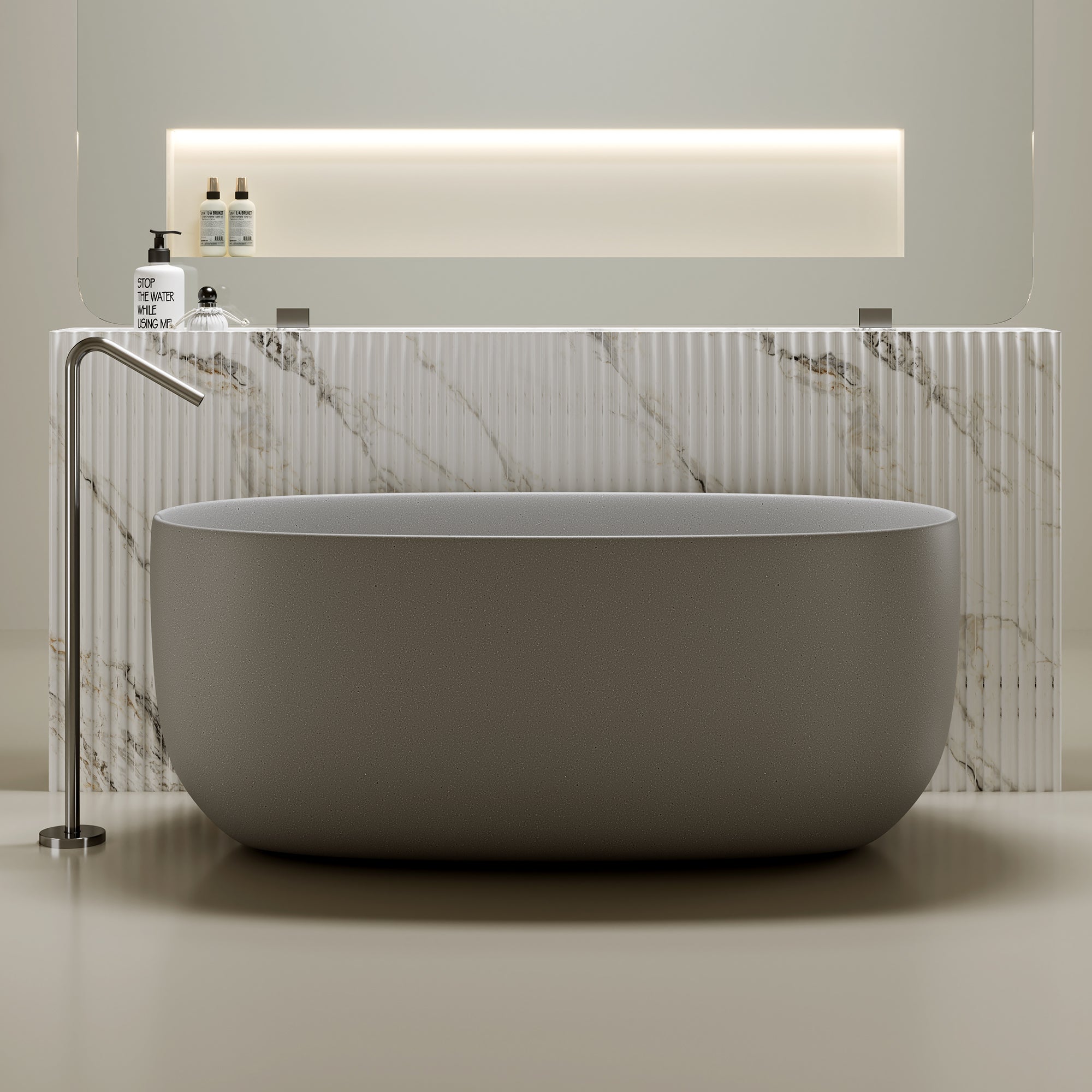 47'' Freestanding Bathtub Resin Stone Soaking Bathtub Solid Surface Modern Tubs with Overflow and Pop-up Drain