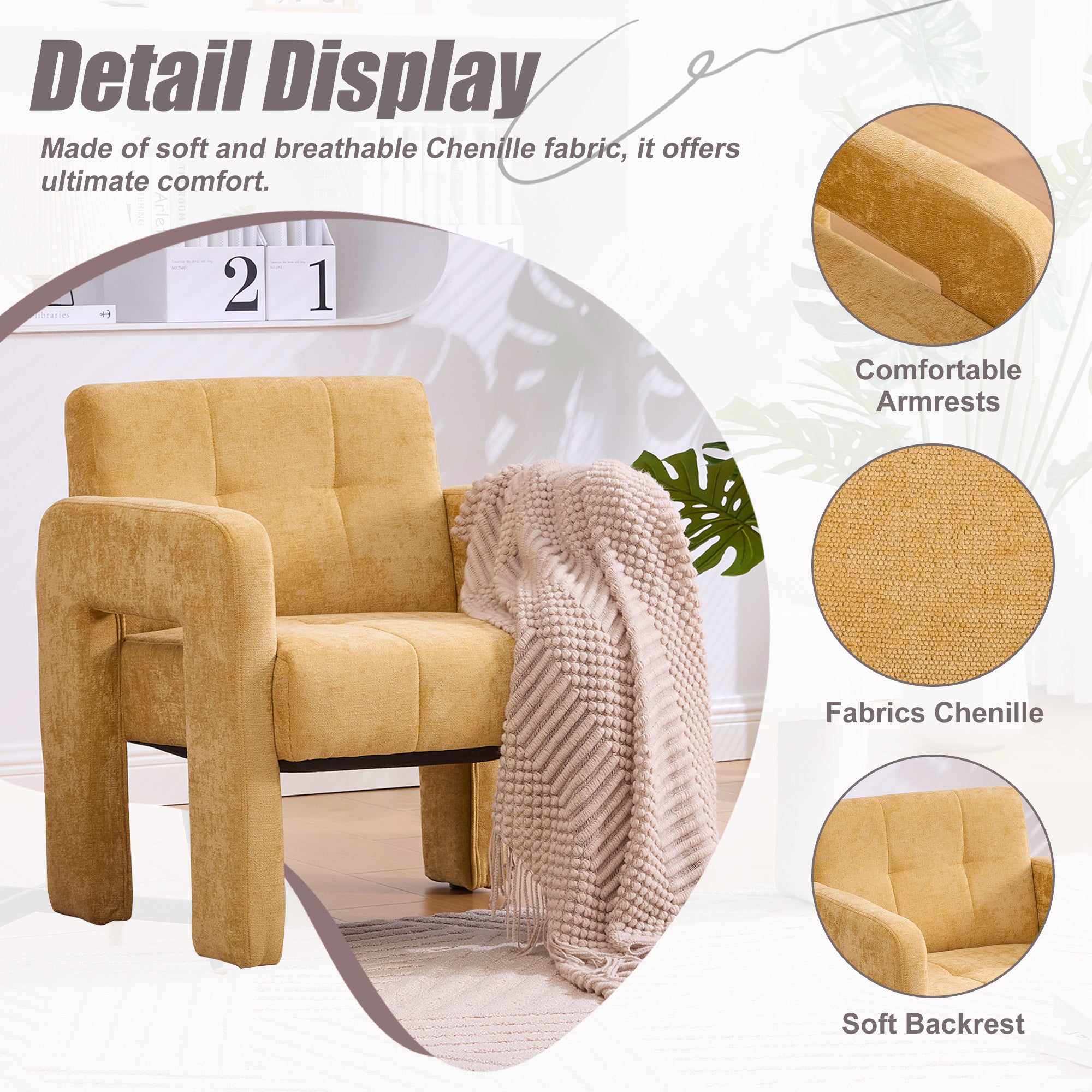 Modern Minimalist Casual Single Armchair Living Room, Bedroom, Office Area Upholstered Chair Comfortable Padded Armchair Nordic Style Casual Seating Secondary image