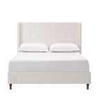 Harper Tall Headboard Upholstered Bed Frame in Cream White Chenille with 54' Height, Wooden Slats Base, Walnut Effect Feet, California King Size