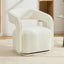 065-Chenille Fabric Swivel Accent Armchair, Comfy Barrel Leisure Chair With Curved Backrest, Upholstered Reading Chair With Black Swivel Base, 22-inch large seat depth and width, White