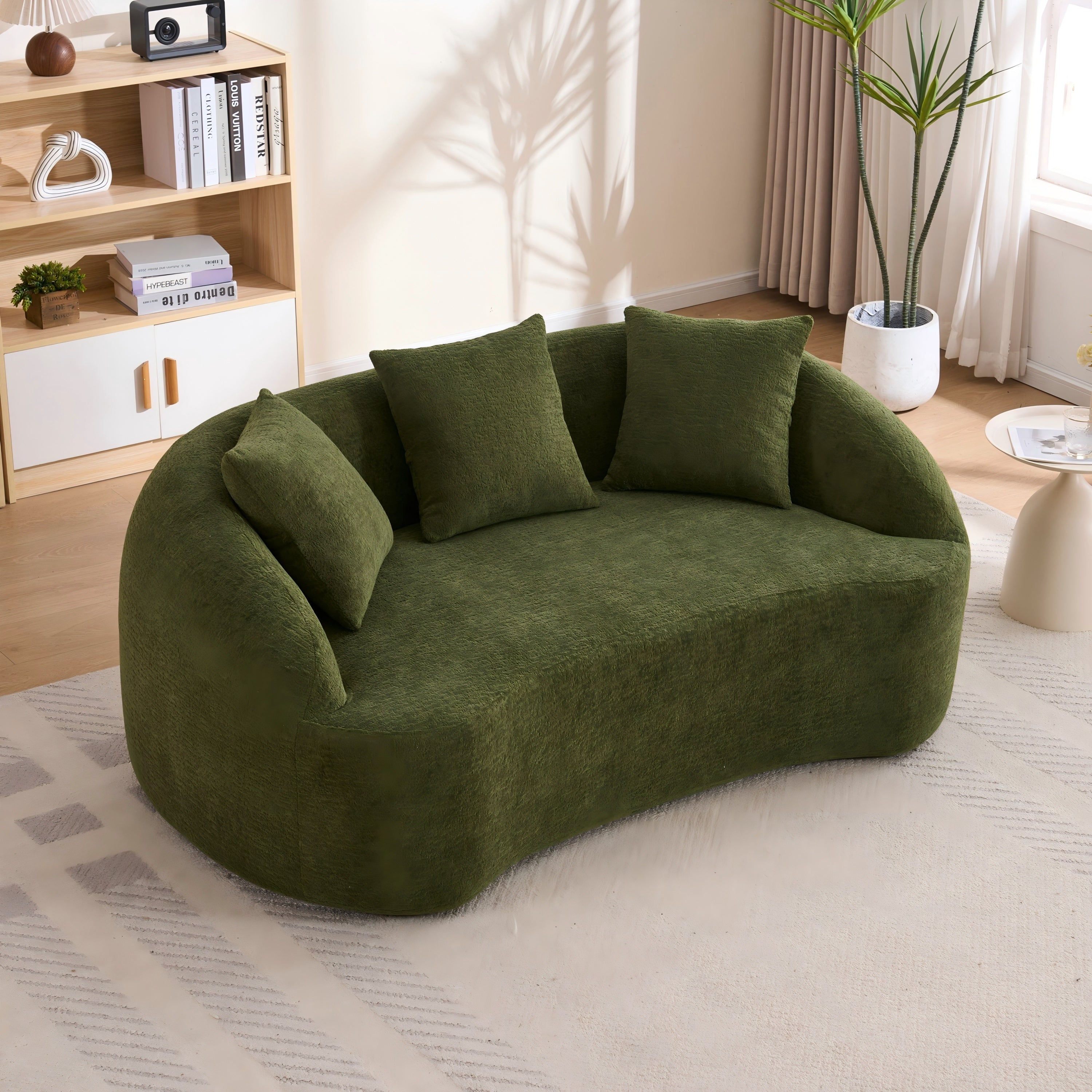 LY-049S Curved Modern Boneless Sofa Loveseat, Backrest Upgrade, 2-Seater Green Chenille Compression Couch with 3 Pillows, Minimalist Modular Couches for Living Room, Office, Apartment, Guest Room Secondary image