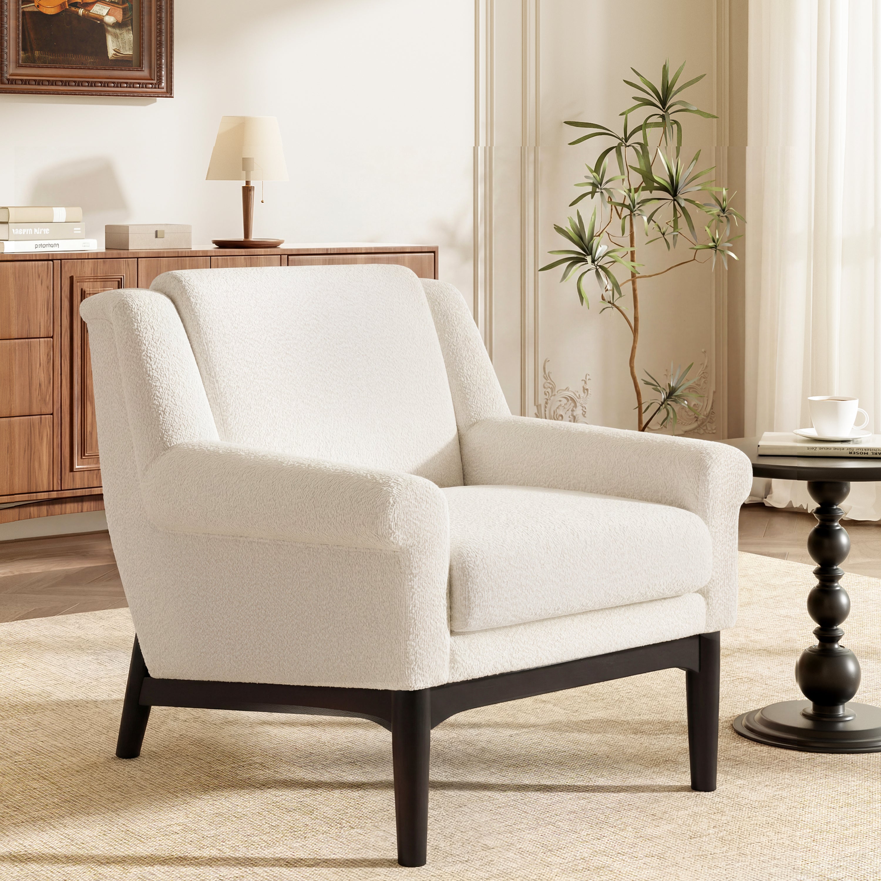 Modern Accent Chair with Flared Arms, Upholstered Lounge Chair, Mid-Century Modern Armchair with Solid Wood Legs, Ergonomic Reading Chair for Living Room, Bedroom Main image