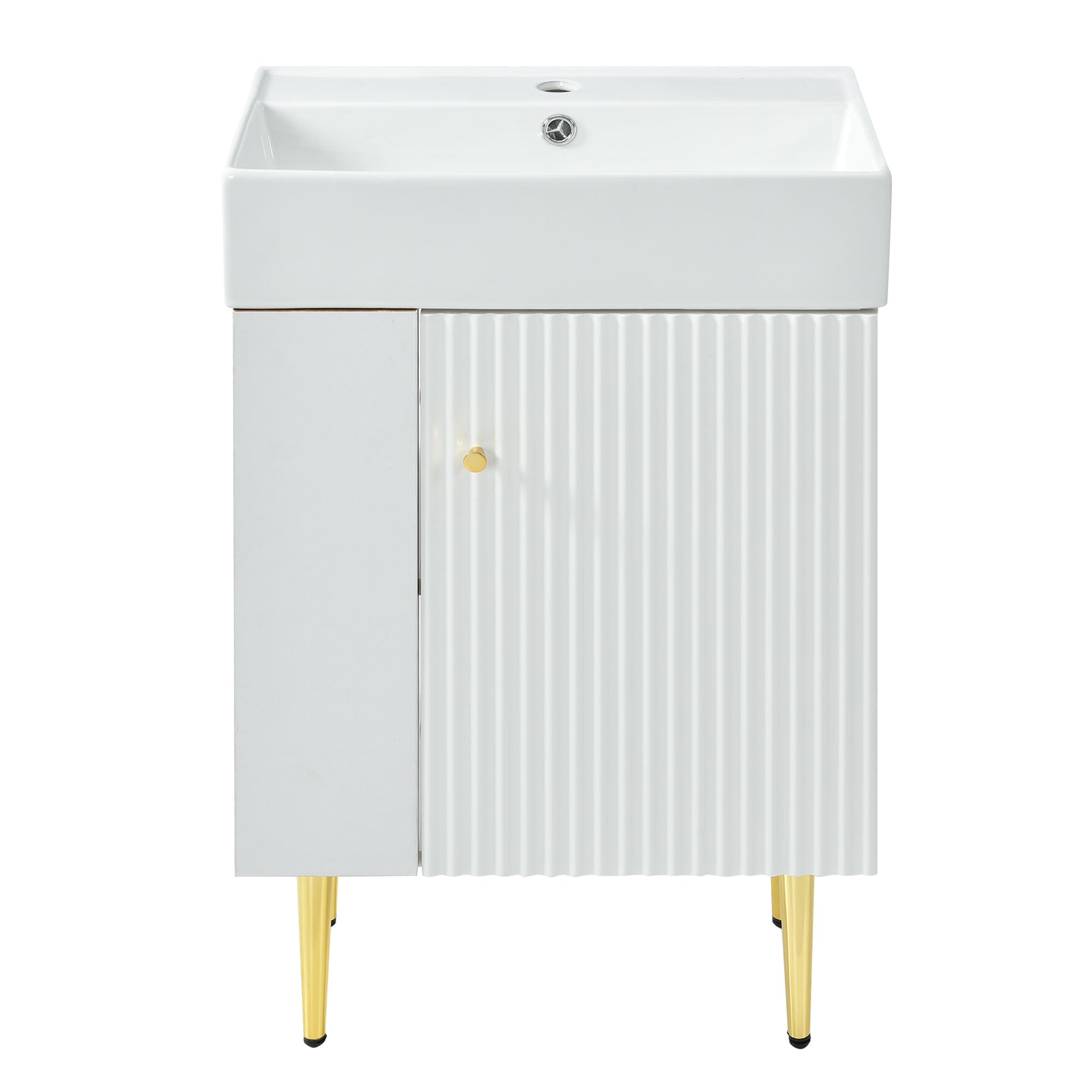 Hearth & Haven Amelia 21.6' Bathroom Vanity with Storage Cabinet, Single Ceramic Sink and Left Side Storage, White Main image