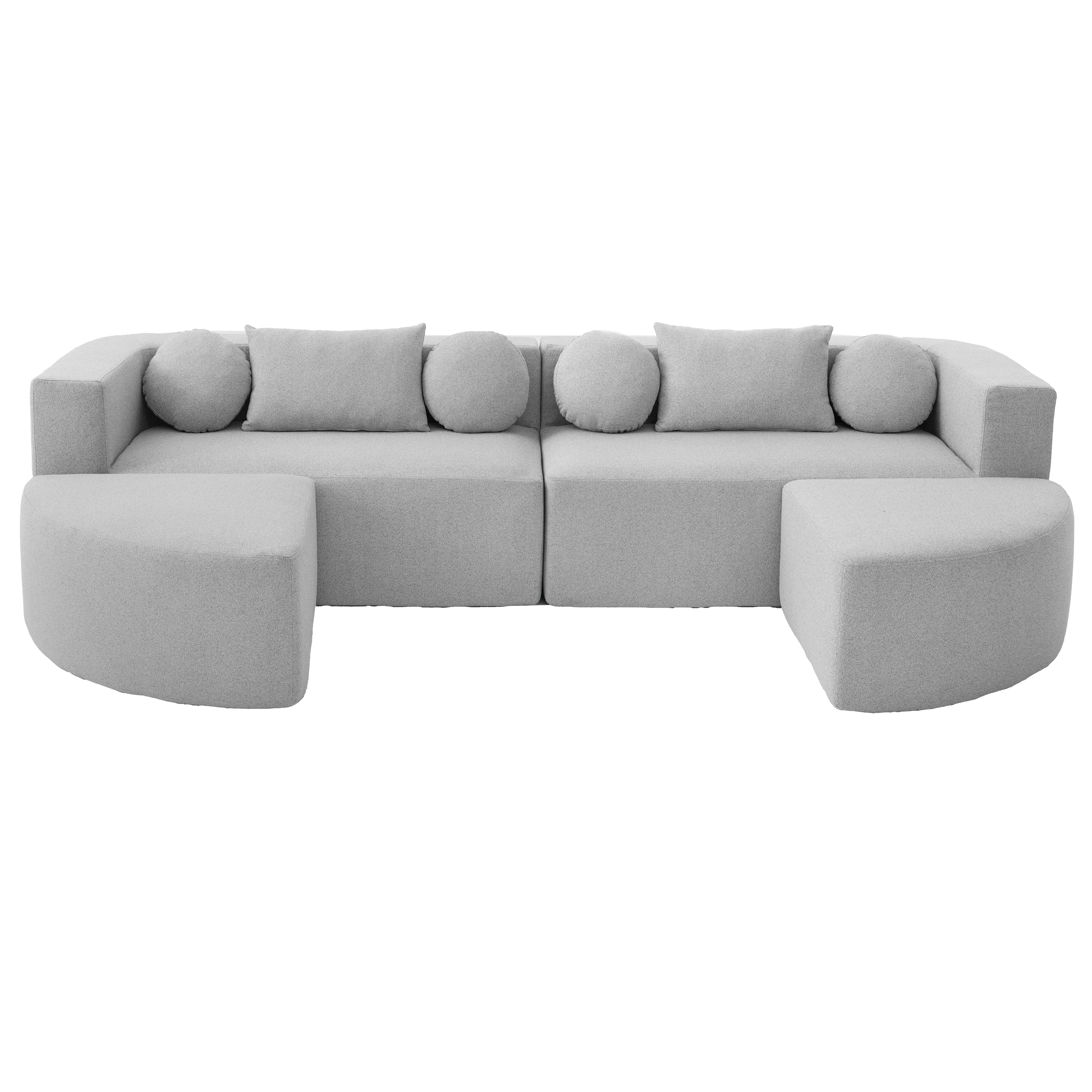 Boneless Couch Modular Sectional Sofa with Deep Seating and Curved Design, Grey, Boucle, 114.9' Main image