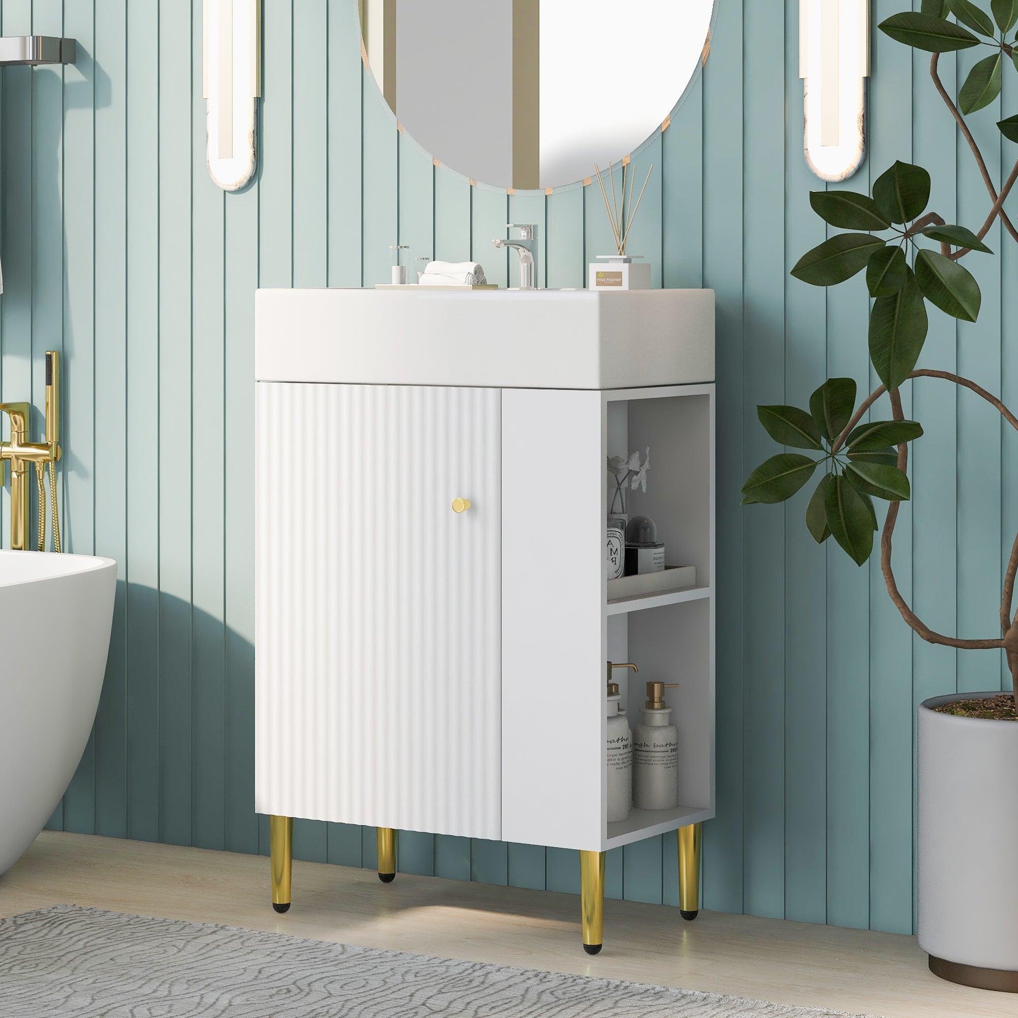 Hearth & Haven Amelia 21.6' Bathroom Vanity with Storage Cabinet, Single Ceramic Sink and Right Side Storage, White Secondary image