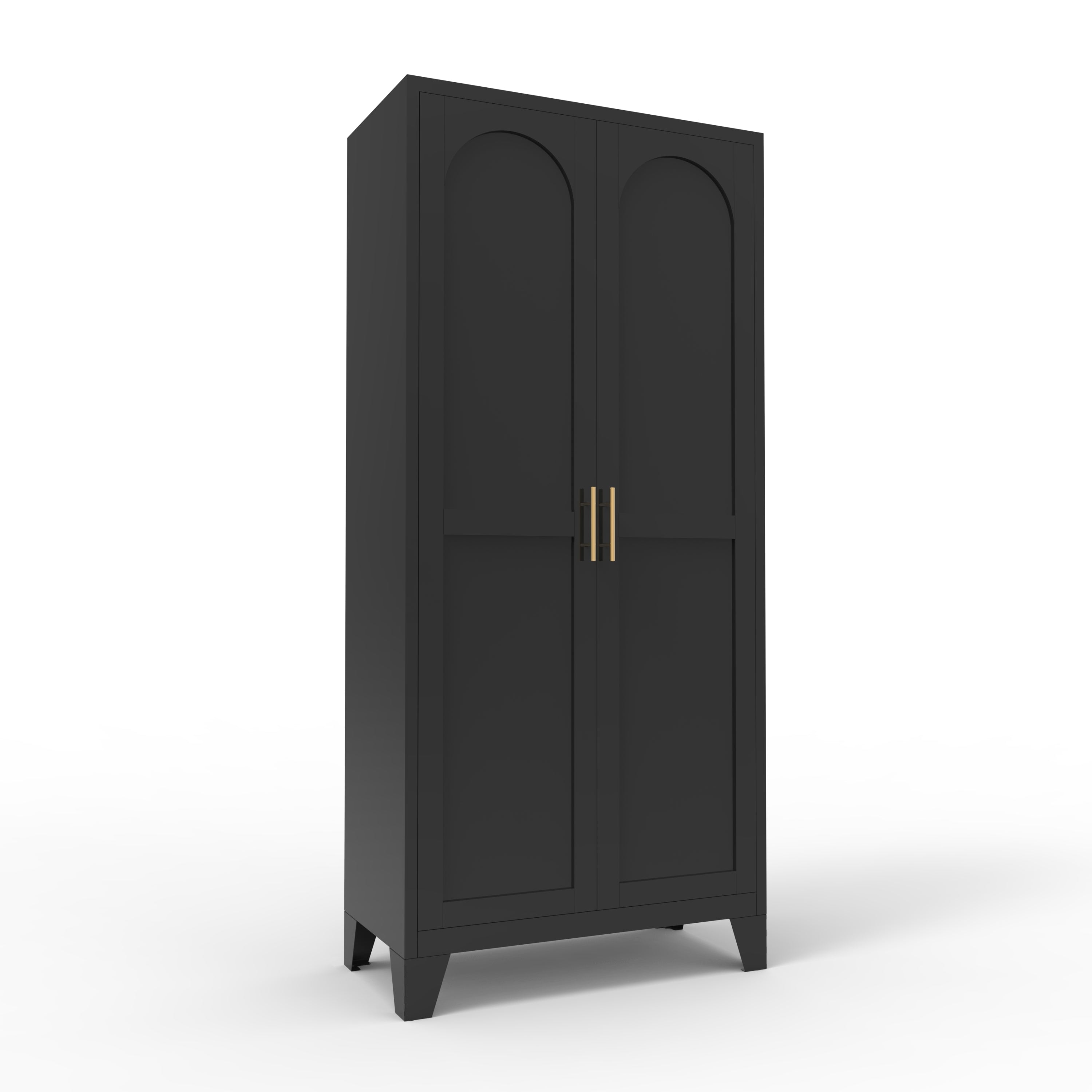 71'' 2 Shapely Doors Cabinet, Metal Storage Cabinet with Doors and Adjustable Shelves, for Bedroom, Living Room, Kitchen (Black) Main image