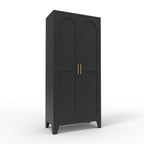 71'' 2 Shapely Doors Cabinet, Metal Storage Cabinet with Doors and Adjustable Shelves, for Bedroom, Living Room, Kitchen (Black)