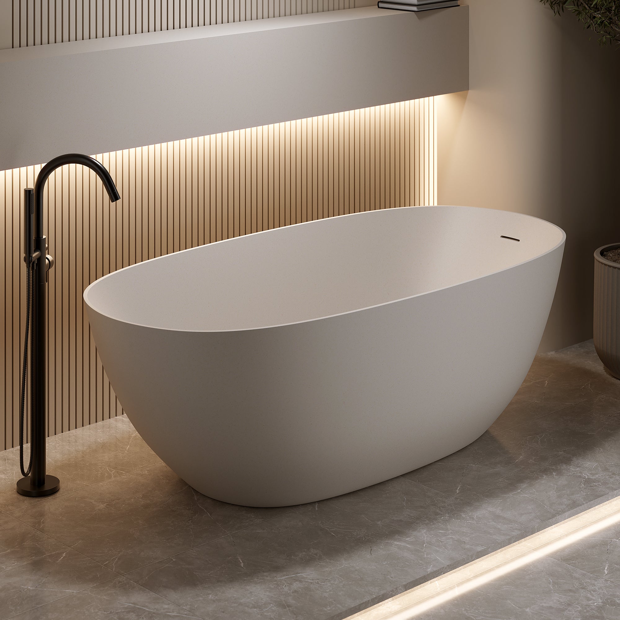 57'' Freestanding Bathtub Resin Stone Soaking Bathtub Solid Surface Modern Tubs with Overflow and Pop-up Drain Secondary image