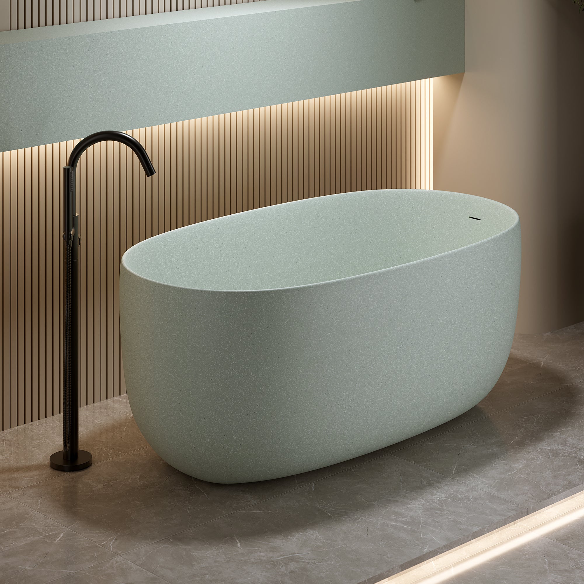 47'' Freestanding Bathtub Resin Stone Soaking Bathtub Solid Surface Modern Tubs with Overflow and Pop-up Drain Main image