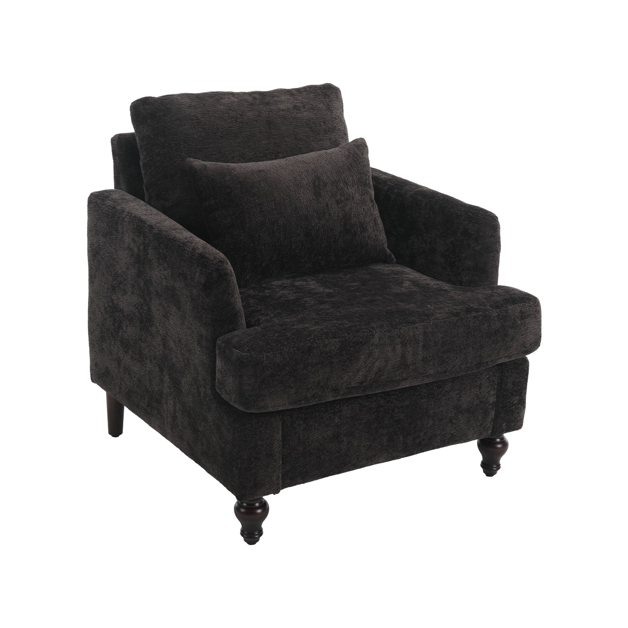 Modern Accent Chair Lounge Chair Black Chenille Tufted Club Chair Mid Century Arm Chair with Solid Wood Frame Main image