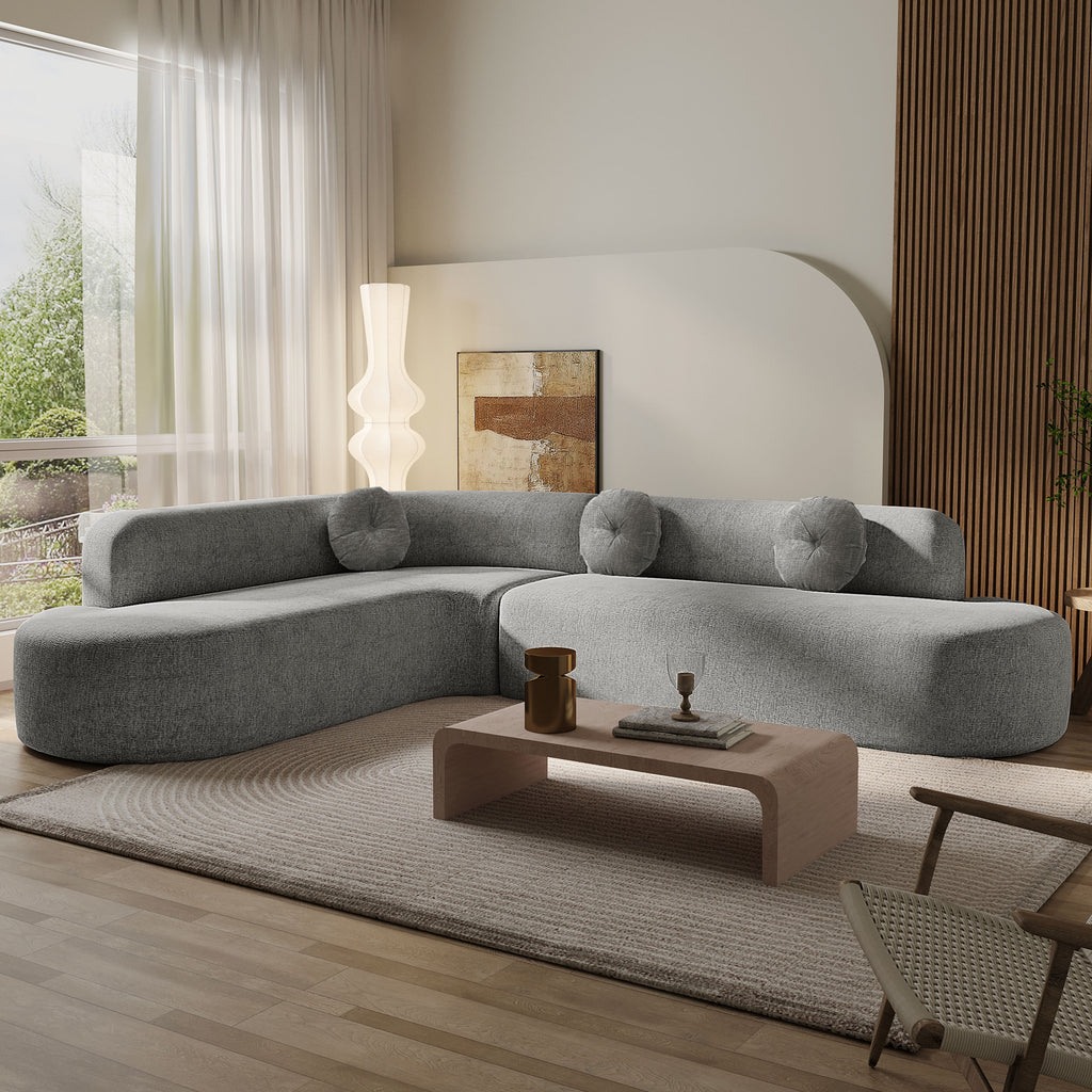 Mirod 122'' Extra Large Sectional Sofa Soft Fabric Upholstery, Elegant Curved Design with Three Round Cushions , High-Resilience Foam for Ultimate Comfort
