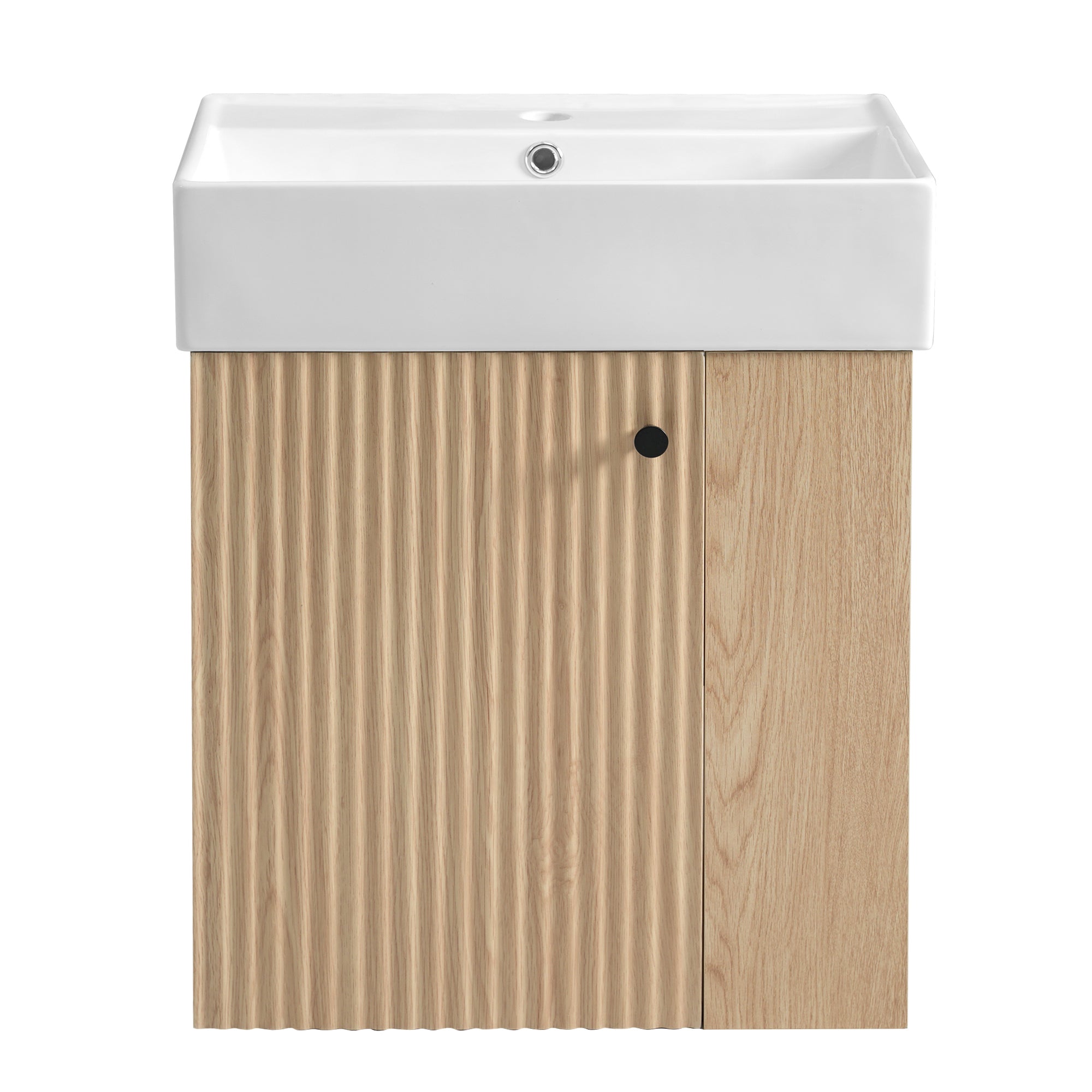 Modern Floating Bathroom Vanity with Ceramic Basin and Right Side Storage - 21.6 inch, Wood Finish Main image