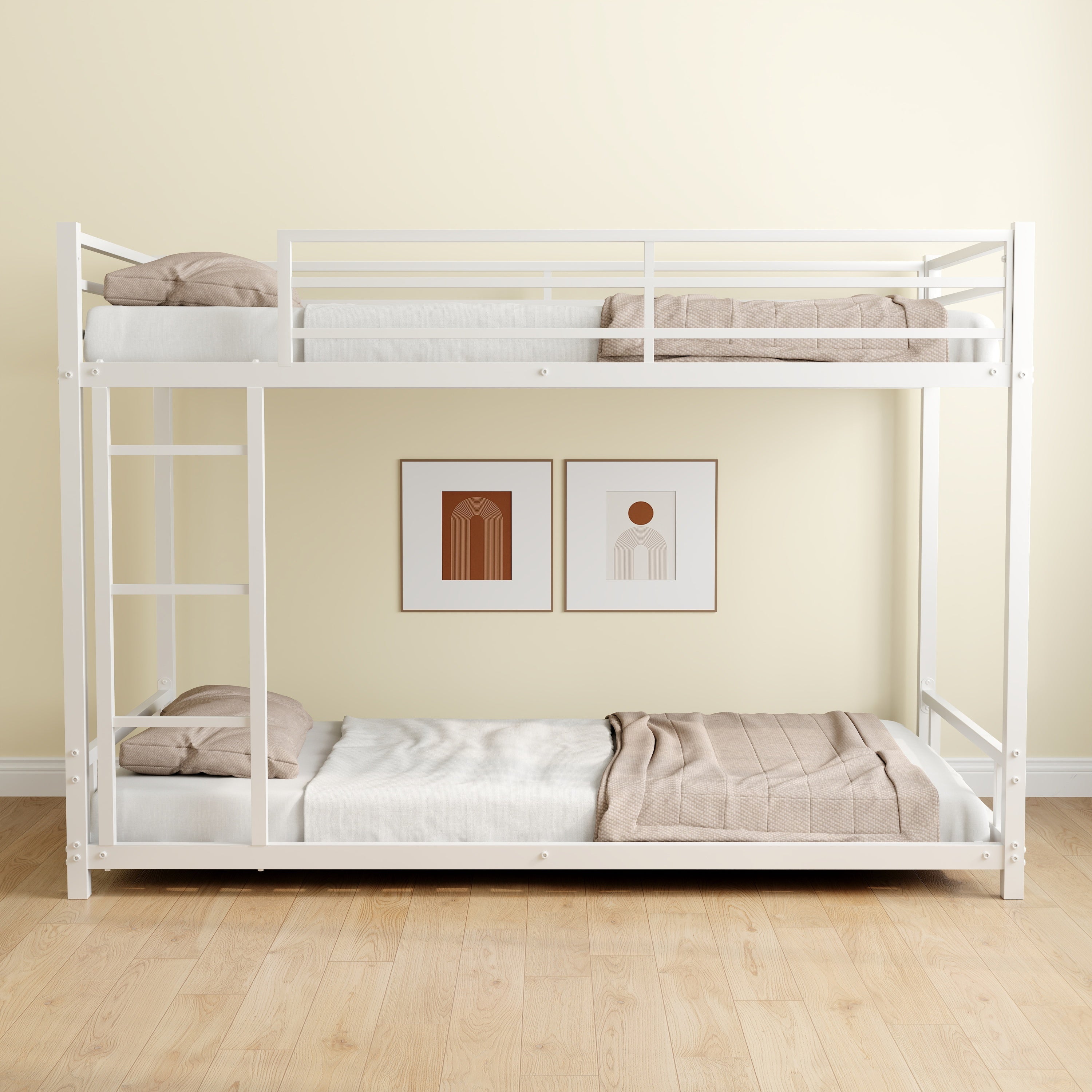 Metal Twin over Twin Bunk Bed with Noise Reduction and Safety Guardrail, White Secondary image