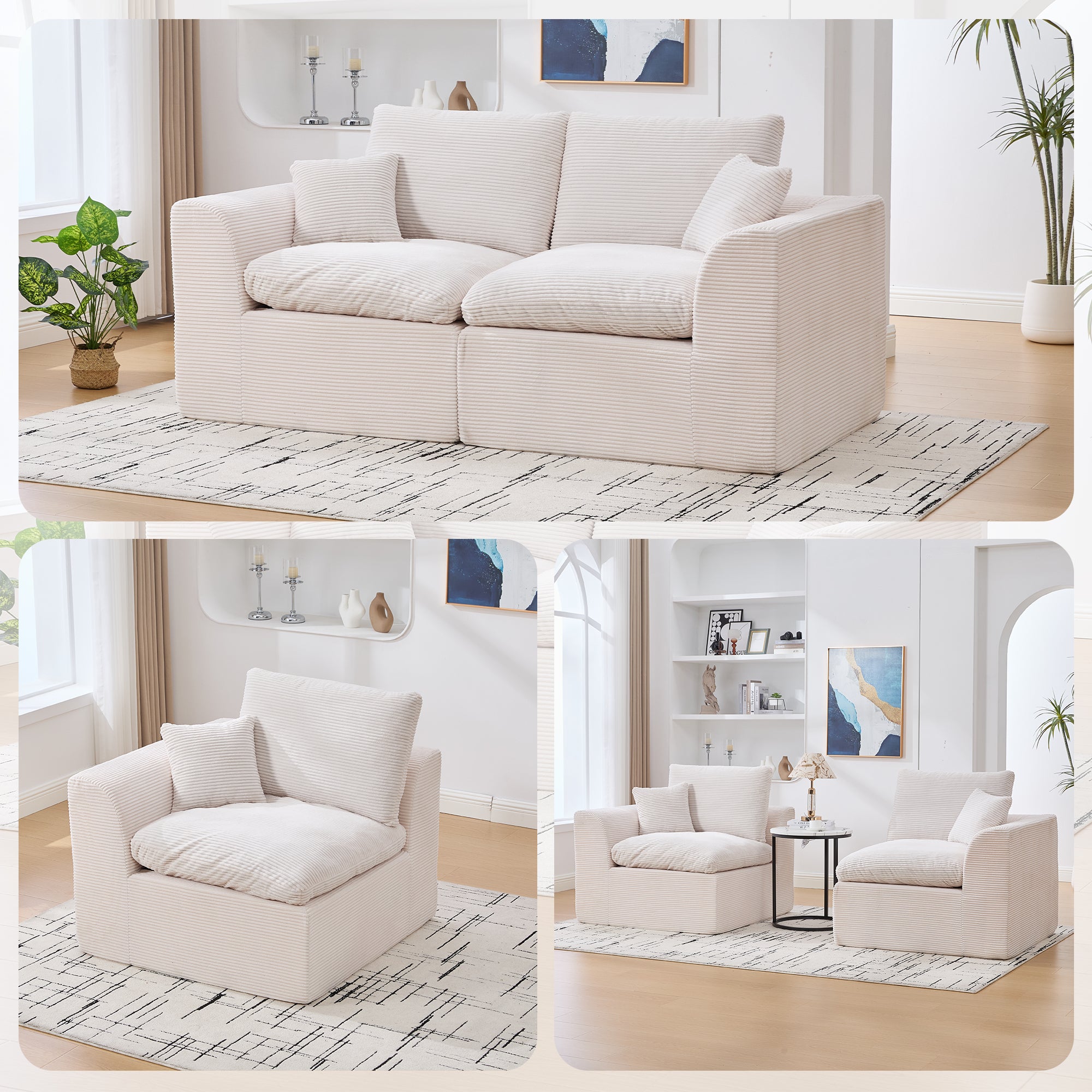 UNITED WE WIN Modular Sectional Sofa Cloud Couch,Comfy Cloud Modern Sofa,2 Seater with Cushion Covers Removable Furniture for Living Room Bedroom Apartments Dorms,No Assembly Required Main image