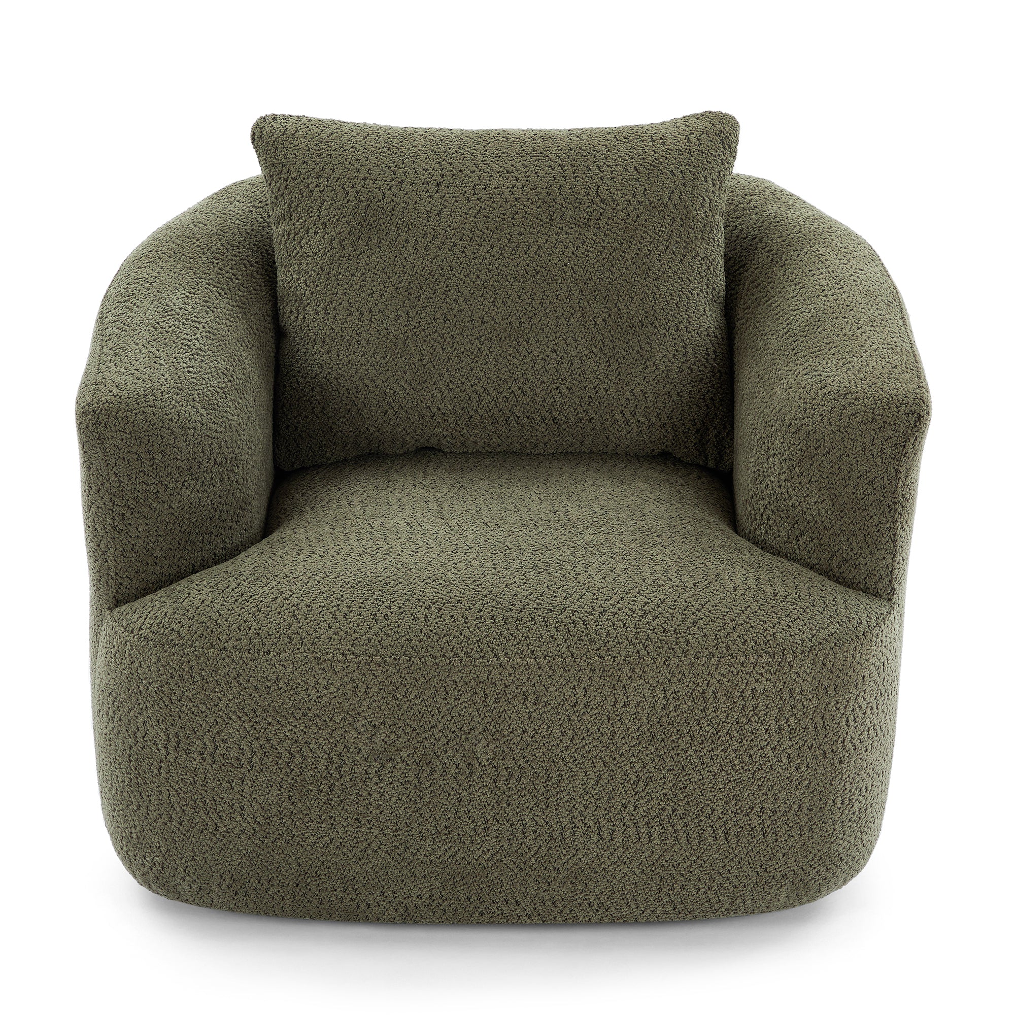 360° Swivel Chair, Chenille Upholstered Barrel Sofa Chair with Throw Pillow, Green, 38.2' for Living Room, Bedroom, Office Main image