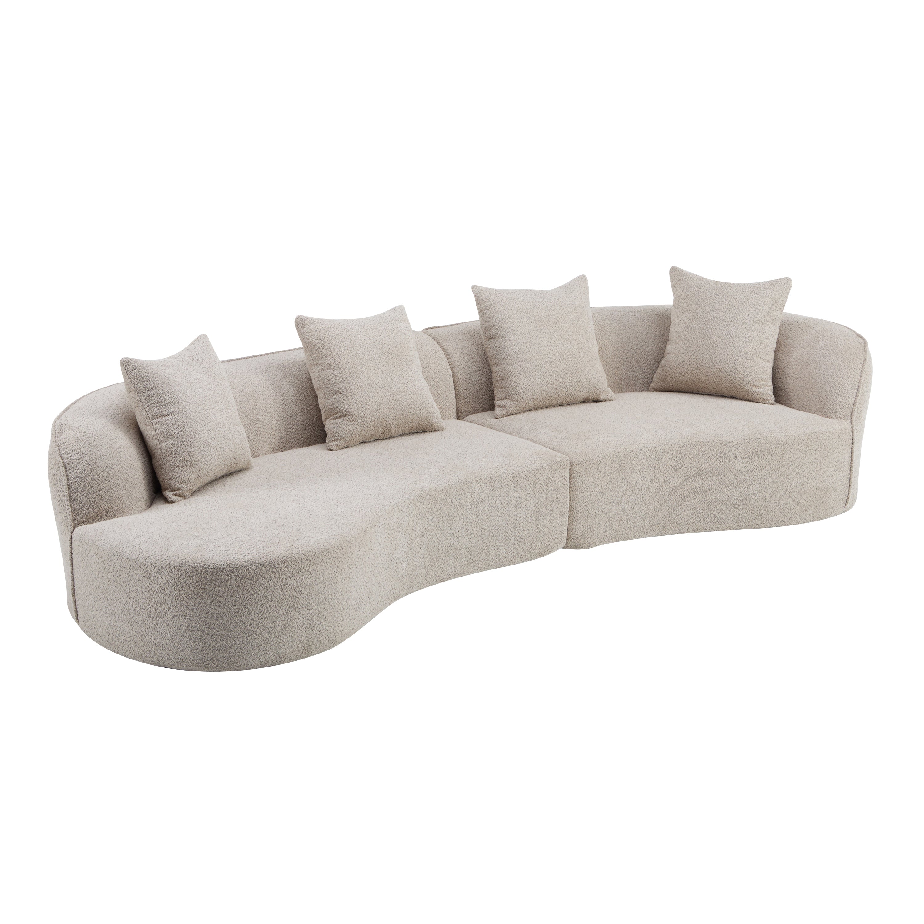 Elegant Curvy 126' Sectional Sofa with Full Foam and Boucle in Almond Main image