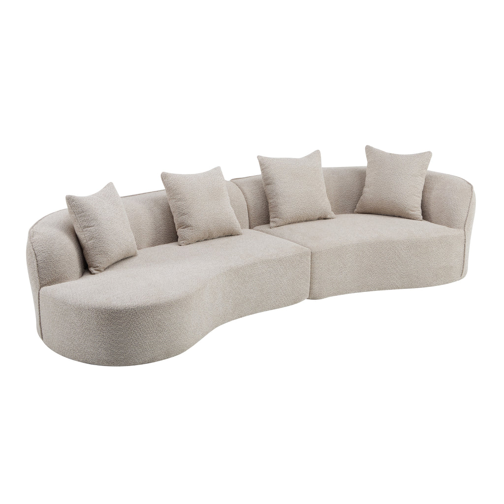 Elegant Curvy 126' Sectional Sofa with Full Foam and Boucle in Almond