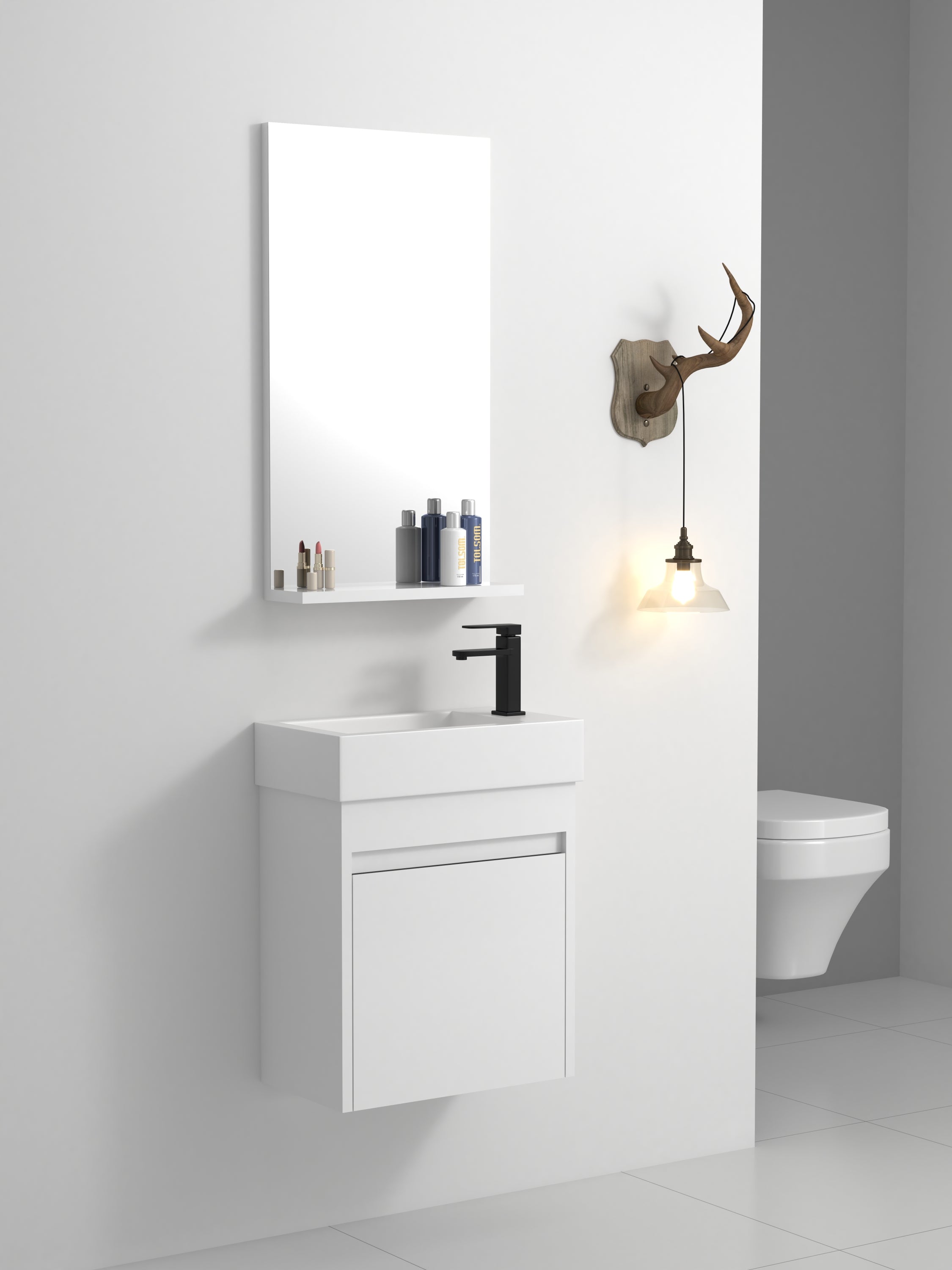 18'' Floating Wall-Mounted Bathroom Vanity with White Resin Sink & Soft-Close Cabinet Door Secondary image