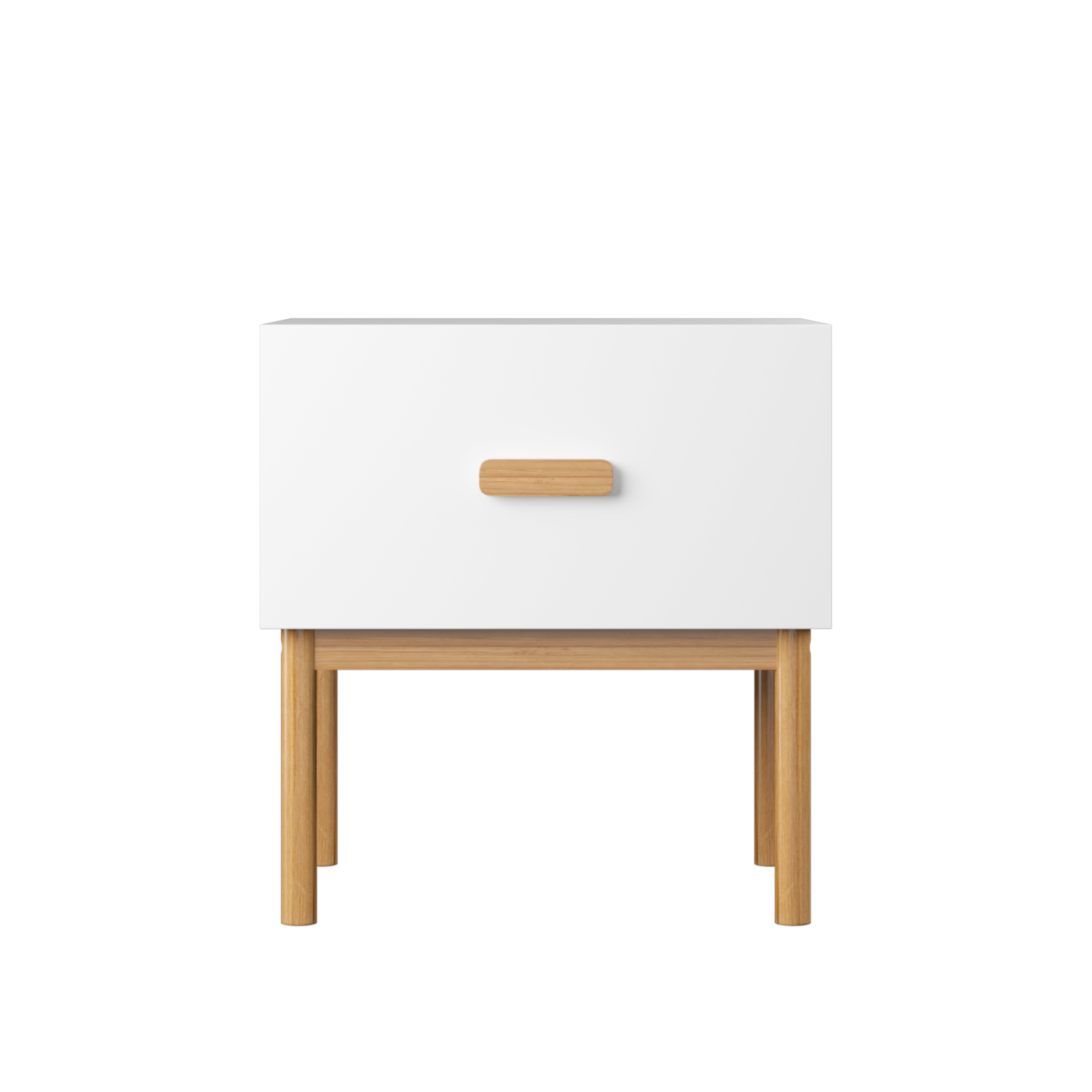 Modern White Nightstand with Drawer and Wood Legs, Minimalist Bedside Table with Handle for Bedroom, Living Room, Apartment Main image