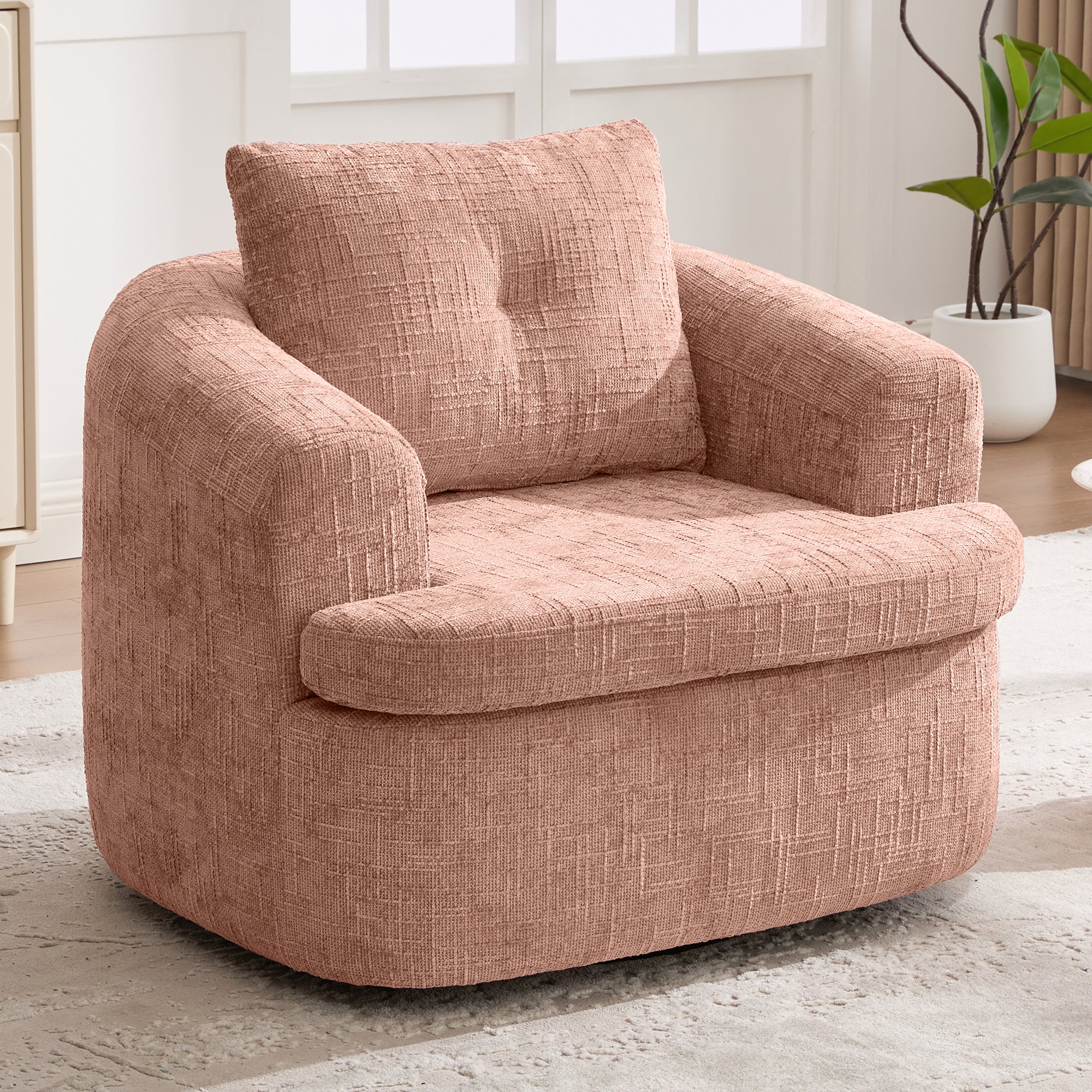 Modern Pink Swivel Barrel Chair with 360° Rotation and Dual-Layer Cushion for Living Room, Bedroom, Office, 36.6' Round Accent Chair in Chenille Secondary image