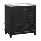 30' Bathroom Vanity with Sink, One Door with Shelf and Three Drawers, Soft Close Door, Black
