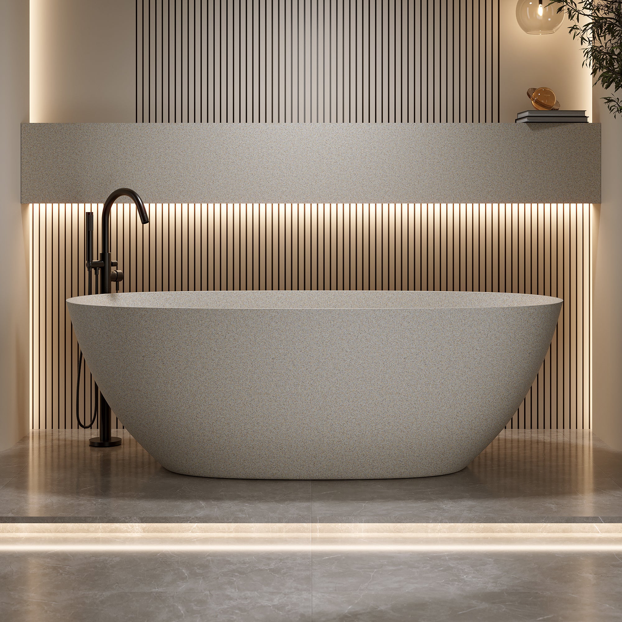 61'' Freestanding Bathtub Resin Stone Soaking Bathtub Solid Surface Modern Tubs with Overflow and Pop-up Drain Main image