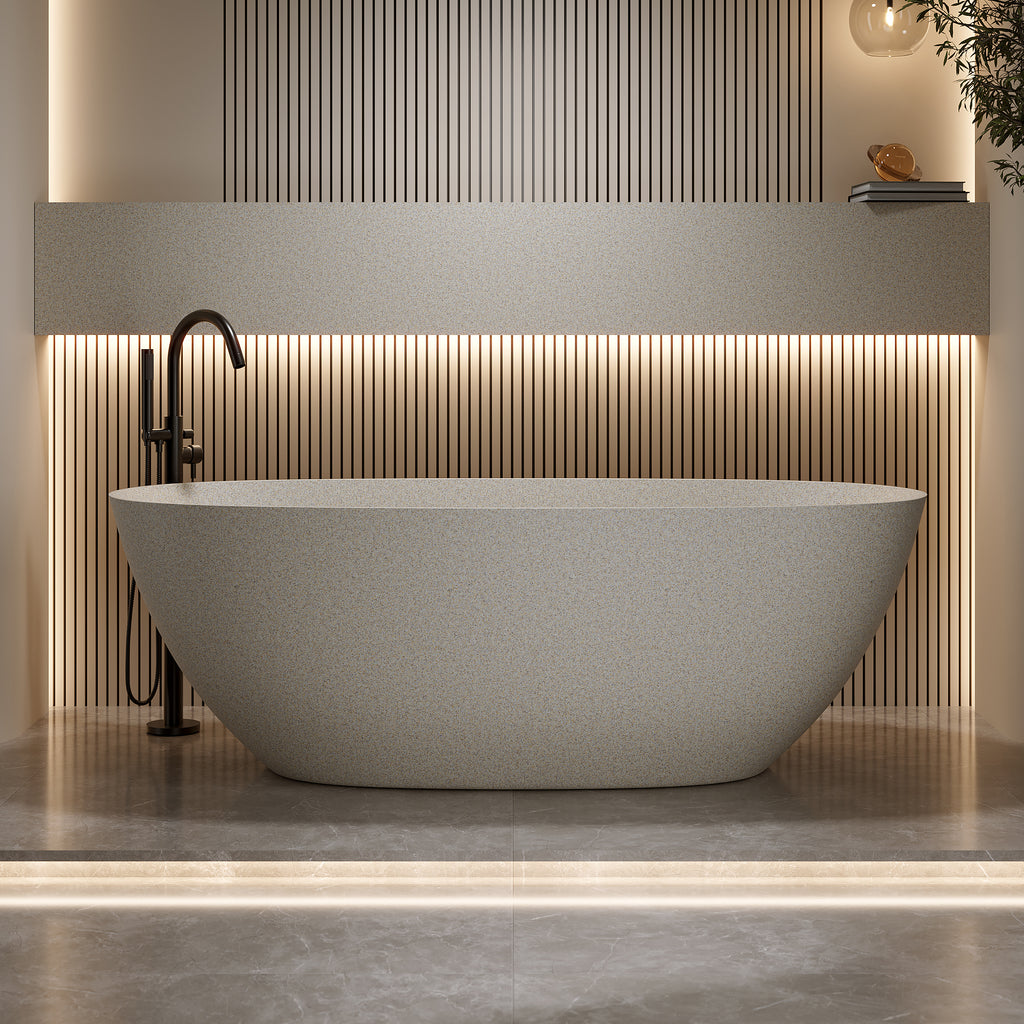 61'' Freestanding Bathtub Resin Stone Soaking Bathtub Solid Surface Modern Tubs with Overflow and Pop-up Drain